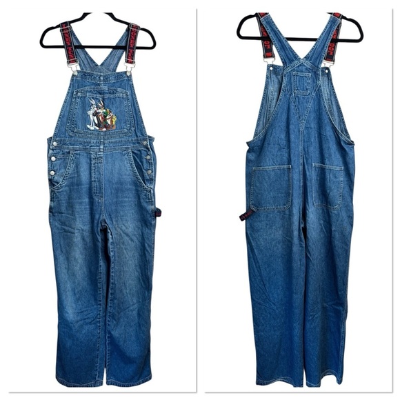 Warner Bros. Denim - VTG 1999 Warner Brothers Studio LOONEY TUNES Embroidered Denim OVERALLS Sz M G7